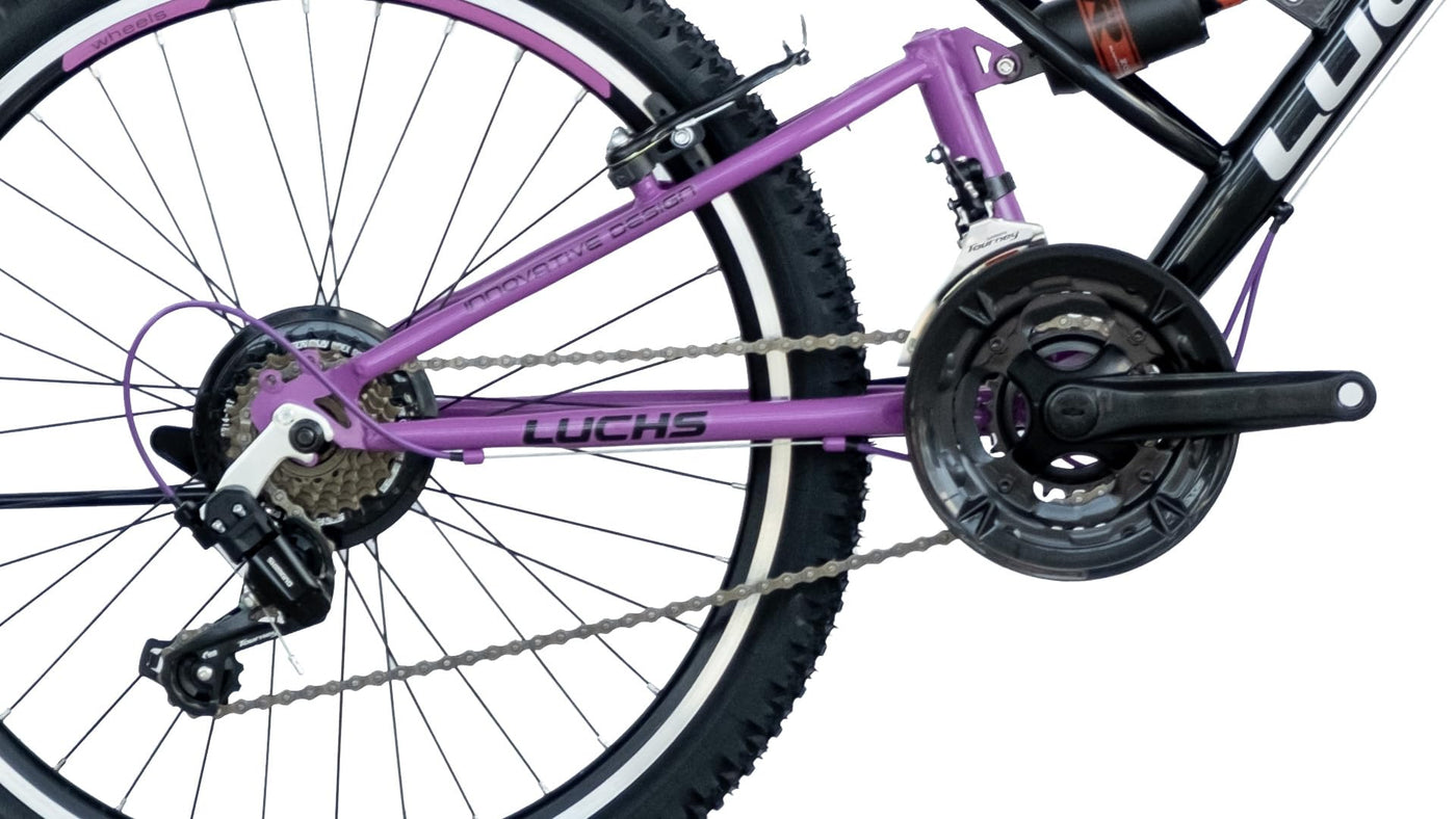 LUCHS Aura Mountainbike 24" & 26" – Das perfekte Fahrrad für Mädchen und Damen/Damenfahrrad, Mädchenfahrrad, Vollgefedert ab 10 Jahren & 145cm (Schwarz, 26" Zoll)