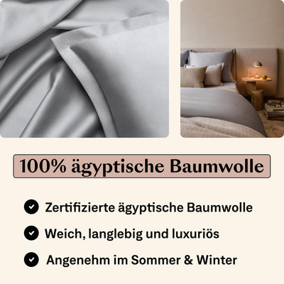 Amqua Mako Satin Kissenbezug (1x) aus ägyptischer Baumwolle 70x90 cm, hellgrau