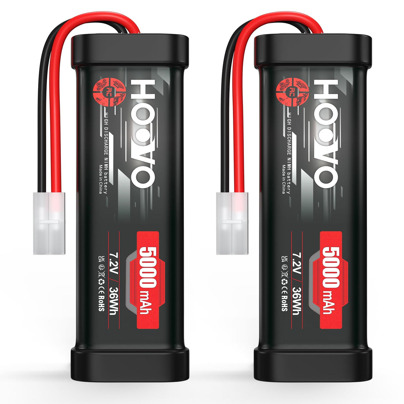 HOOVO 7,2 V NiMH Akku 5000mAh 6 Zellen RC Battery/Batterie für RC Car Autos Flugzeug Hubschrauber Boot Buggy Modellbau Spielzeug (2 Packungen