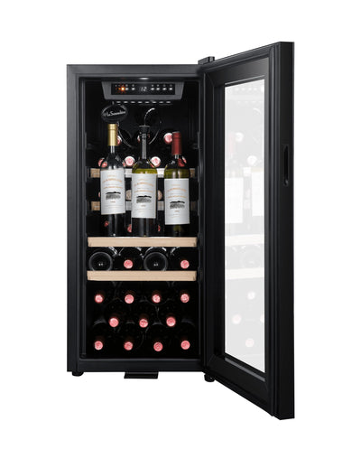 La Sommeliere - Weinkühlschrank LS38BLACK, 38Flaschen, Temperier-Servier-Weinschrank, Glastür aus UV-undurchlässigem Glas, Temperaturbereich von 5°C bis 20°C, freistehend