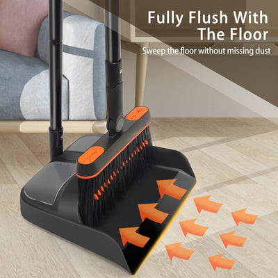 JEHONN Besen und Kehrschaufelset Set mit Langem Griff, 180 Grad Drehbar Kehrmaschine und Kehrschaufel Combo für Haus, Büro, Lobbykehr