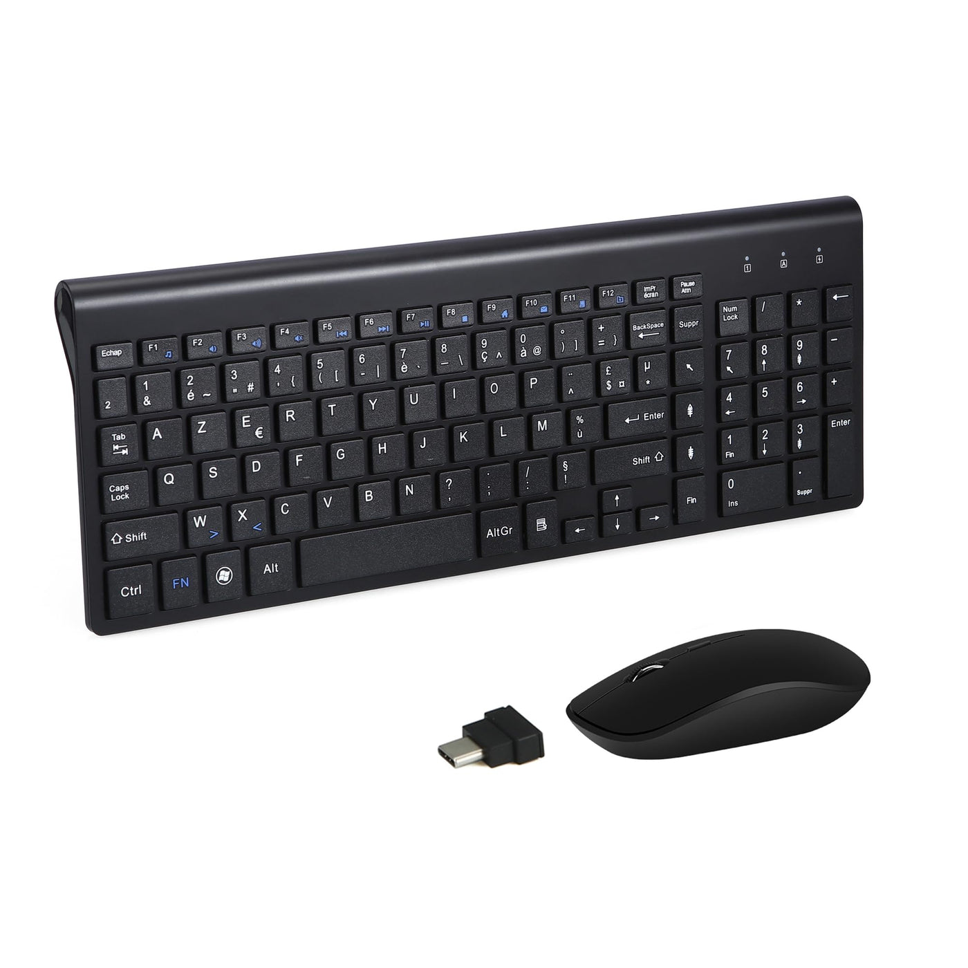 Kombination aus kabelloser Tastatur und Maus, USB C, Tastatur und Maus, volle Größe, Typ C, kompatibel mit Win 7/8/10, MacBook Pro/Air, Laptop, PC