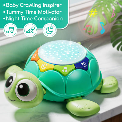 Lehoo Castle Baby Krabbel Spielzeug ab 3 6 9 Monate, Schildkröten Baby Spielzeug mit Musik und Projektor, Frühkindliches Lernspielzeug Pädagogisches fur 1 Jahr, Neugeborenes Spielzeug Geschenk