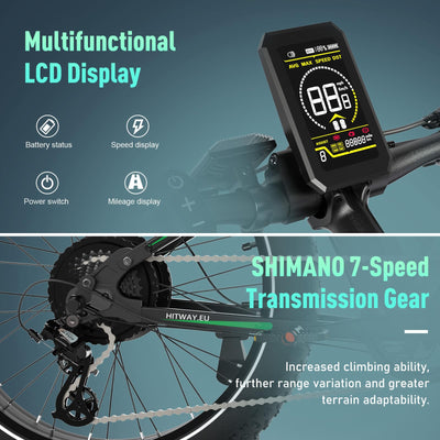 HITWAY E Bike Elektrofahrrad für Erwachsene 26 Zoll 4.0 Fat Tire Ebikes, 48V 15Ah Mountain E-MTB Fahrrad,Pedelec,7 Gang,bis 70-150km