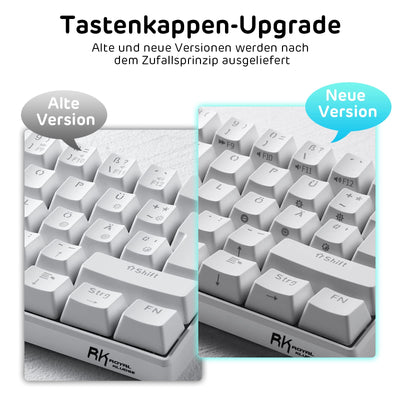 RK ROYAL KLUDGE RK61-DE 60% Bluetooth/kabelgebundene / 2.4Ghz kabellose mechanische Tastatur, 61 Tasten, Hot-Swap-fähige Blaue Schalter Gaming-Tastatur für Win/Mac, Weiß, QWERTZ Deutsches Layout