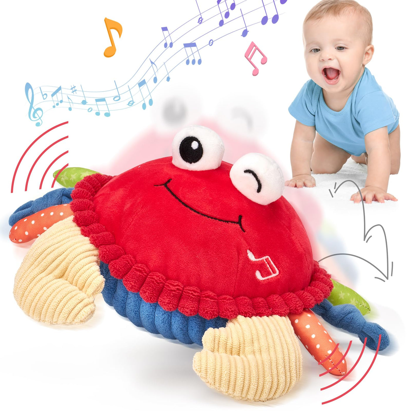 hahaland Krabbe Baby Spielzeug 6 8 9 10 12 Monate,Musikalische Krabbelspielzeug,Crawling Crab Tummy Time Toy,Spielzeug ab 6 Monate fürs Krabbeln Lernen,Neugeborenes Weihnachts Babyspielzeug Geschenk