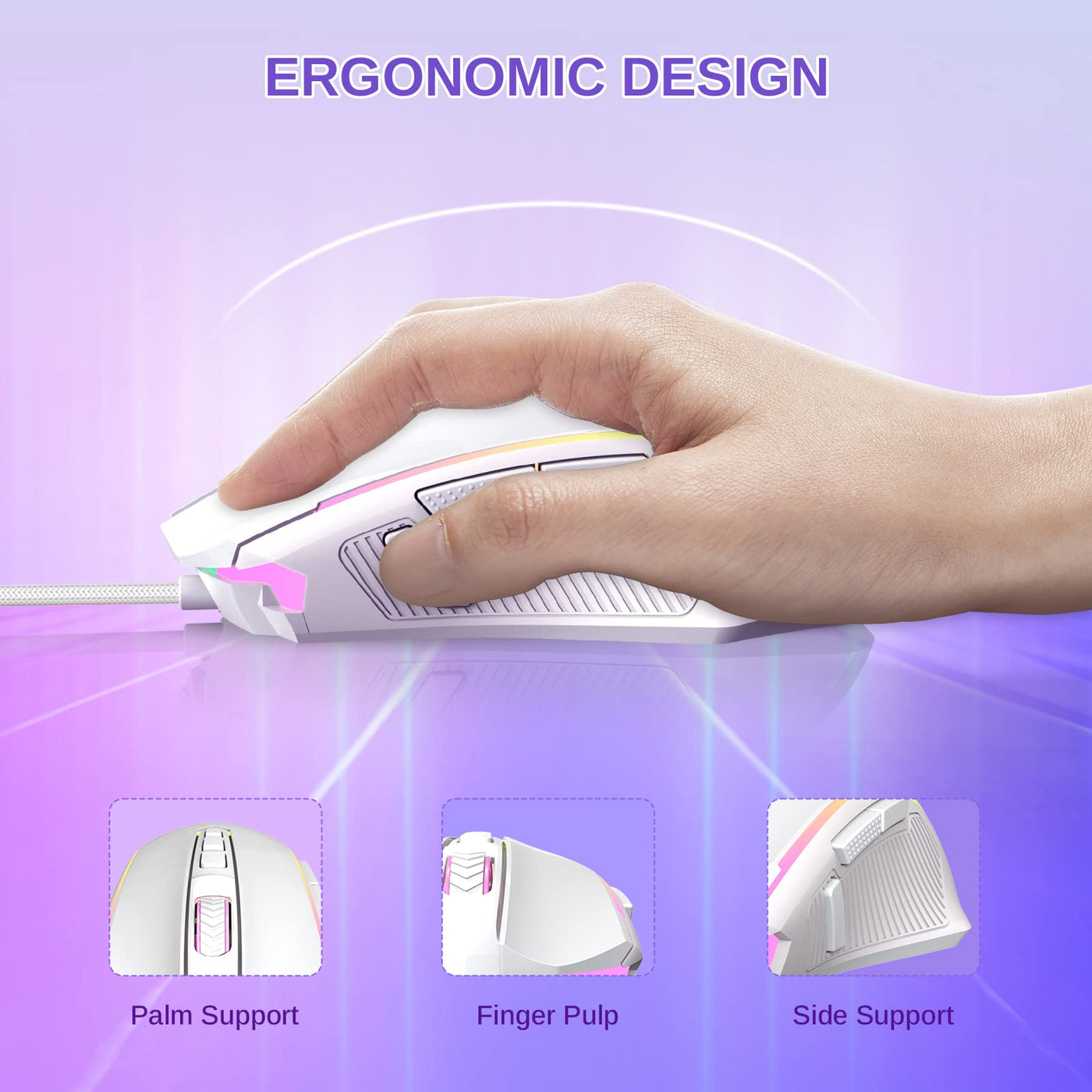 Redragon Gaming Maus, Gaming Mouse mit RGB und Einstellbar 8000 DPI, Maus mit 9 programmierbare Tasten und Feuertaste, RGB Gaming Maus mit ergonomisches Design für MMO/FPS/PC/Windows/Mac, Weiß
