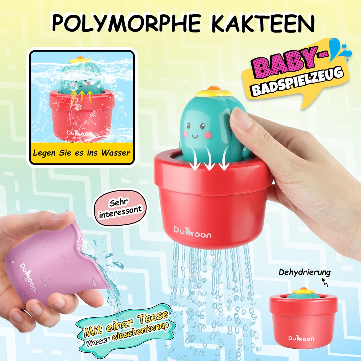GILOBABY Badewannenspielzeug Set, Badespielzeug Baby Badewannen Spielzeug, Wasserspielzeug Kinder mit Tasse, Bär und Kaktus, Babyspielzeug Geschenk für Jungen und Mädchen Geburtstag ab 6 Monate
