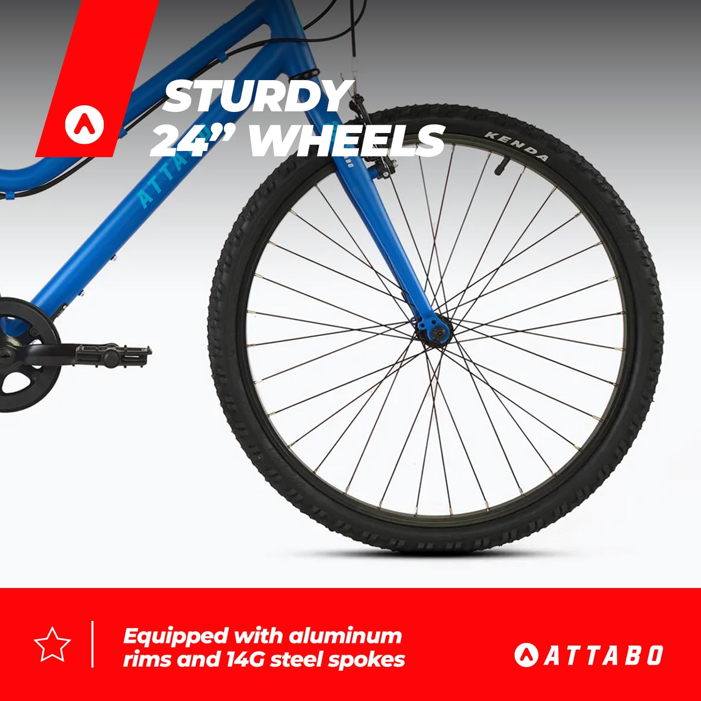 ATTABO Knack 24 – Kinderfahrrad (7–11 Jahre) mit leichtem Aluminiumrahmen (nur 10 kg), 24-Zoll-Rädern, Stahlgabel, für 120–145 cm Körpergröße, ergonomischer Lenker, ideal für Touren und Freizeit