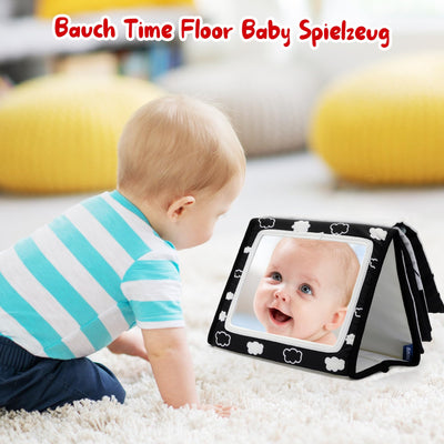 Baby Spiegel Spielzeug - Baby Spielzeug 0-6 Monate Faltbarer Schwarz Weiß Kontrast Babybuch Spiegel Spielzeug Baby Spielzeug ab 3 Monate Neugeborenes Lernspielzeug Spielzeug Geschenk (Black)
