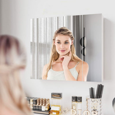 DICTAC Spiegelschrank Bad 70x60x16cm Badschrank mit Spiegel und Verstellbarem Regal Aufbewahrungs Bad Schrank 3 Türen Wandschrank mit Spiegel Medizinschrank Hängeschrank für Badezimmer,Weiß