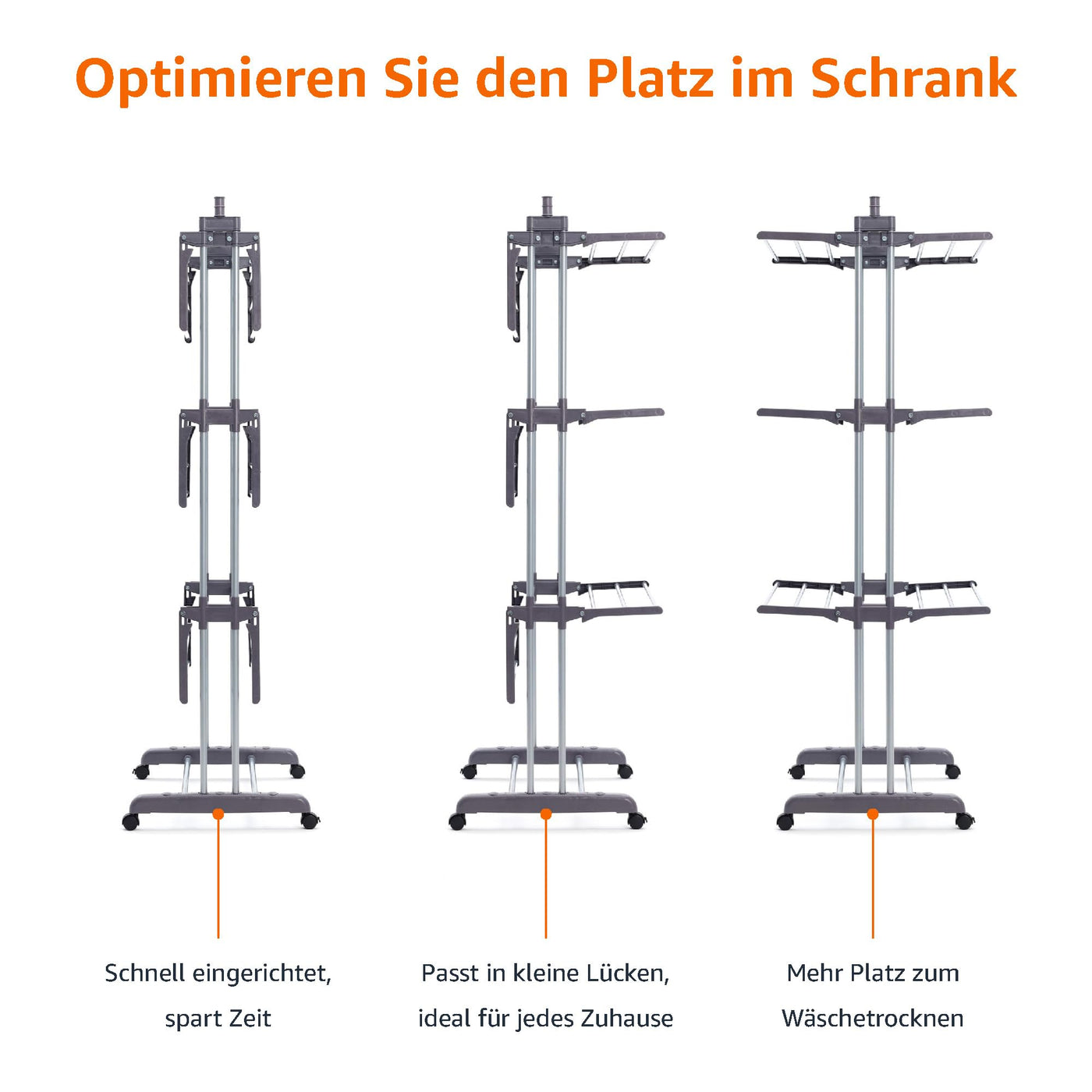 Amazon Basics Turm-Wäscheständer für innen mit faltbaren Flügeln, Garten, Grau, 126 x 64 x 173 cm (L x W x H)