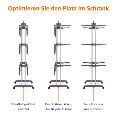 Amazon Basics Turm-Wäscheständer für innen mit faltbaren Flügeln, Garten, Grau, 126 x 64 x 173 cm (L x W x H)