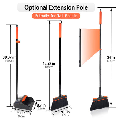 JEHONN Besen und Kehrschaufelset Set mit Langem Griff, 180 Grad Drehbar Kehrmaschine und Kehrschaufel Combo für Haus, Büro, Lobbykehr