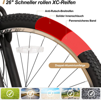 Hiland 26 Zoll Mountainbike 21-Gang MTB Aluminiumrahmen Scheibenbremse Federgabel Jugendliche Fahrrad Herren Damen weiß