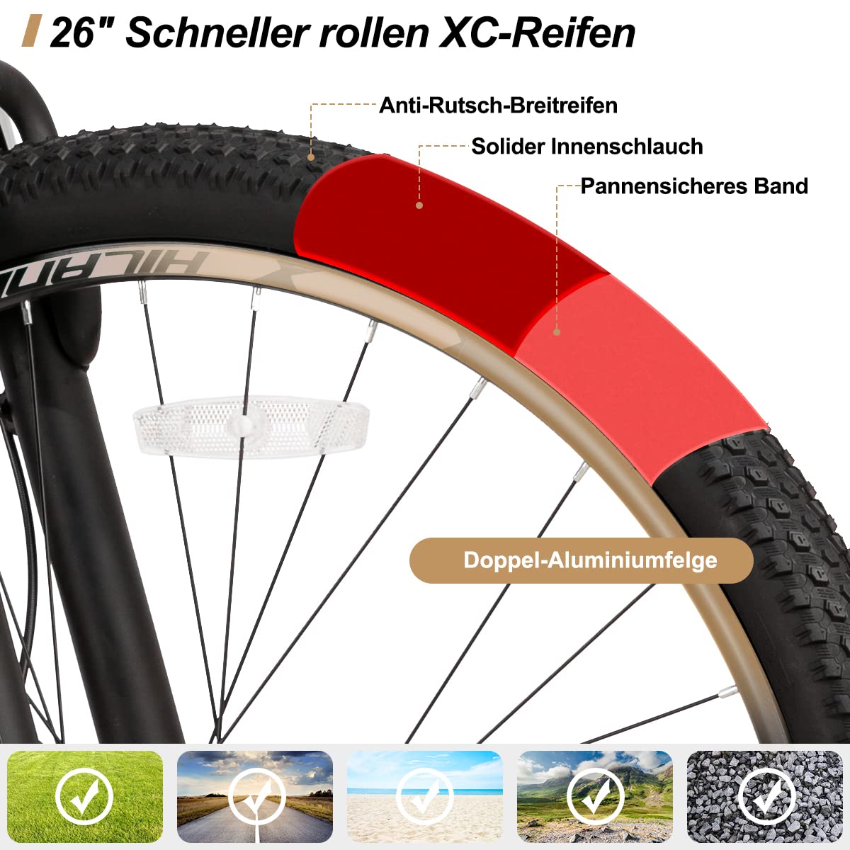 Hiland 27,5 Zoll Mountainbike 21-Gang MTB Aluminiumrahmen Scheibenbremse Speichenräder Jugendliche Fahrad Herr Damen Einteiliges Fahrradrad Schwarz&Rot
