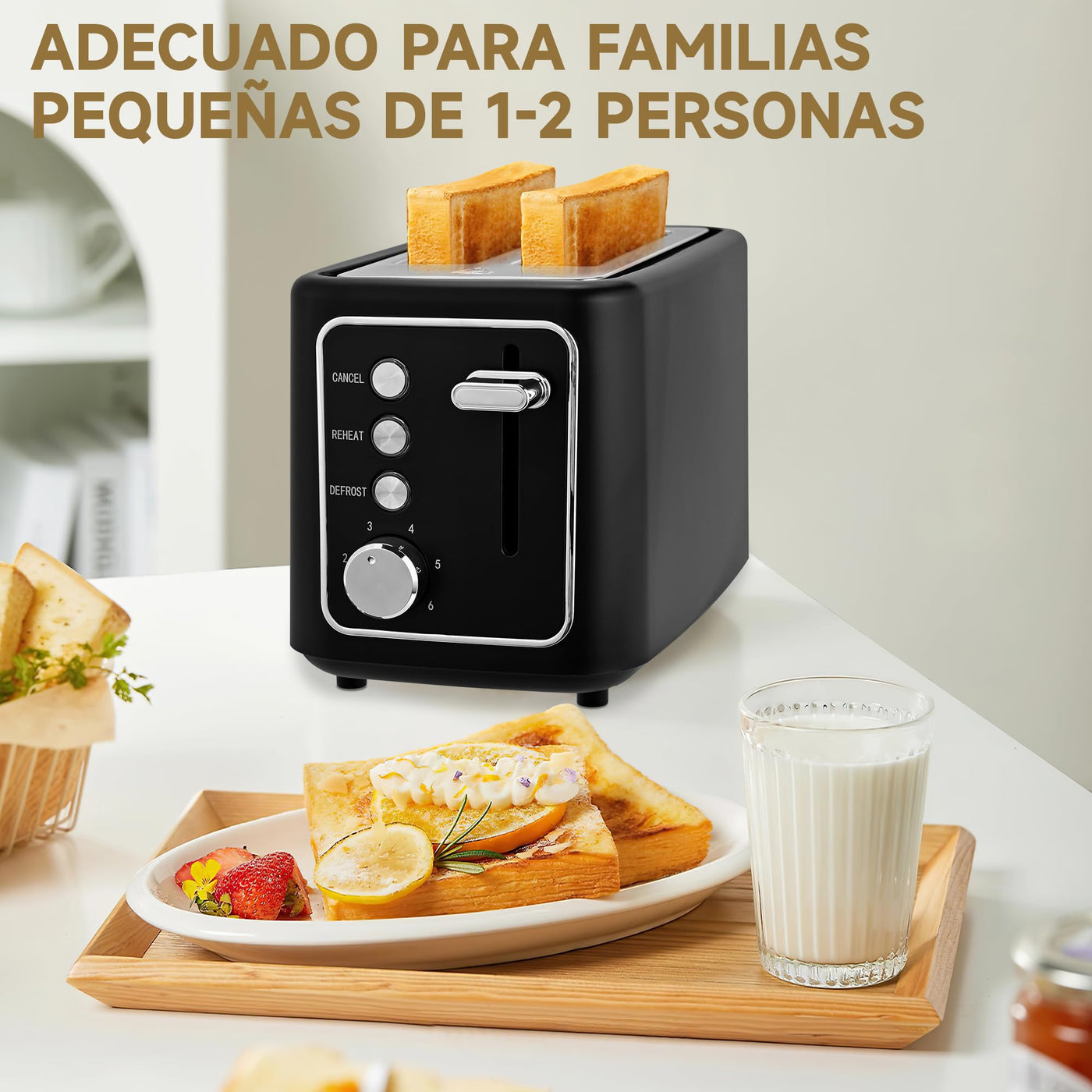 Pukomc toaster,2 scheiben Retro extra breite Toastschlitze 3,3 cm Schlitzen Extra Wide Slot Toaster mit herausnehmbarer Krümelschale,6 Bräunungsstufen,3 Hauptfunktionen, schwar