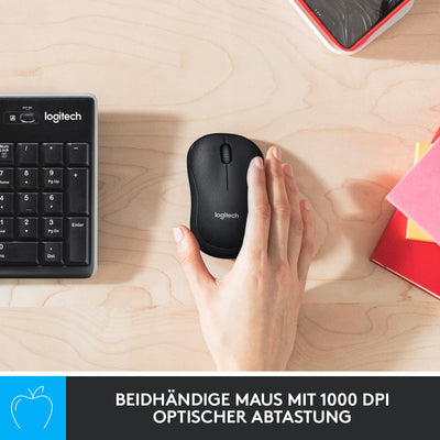 Logitech MK270 Desktop for Education mit Silikonabdeckung, kabellose Tastatur-Maus-Kombination für Windows, 2,4 GHz USB, kompakte Maus, 8 Multimedia-Tasten, PC, Deutsches QWERTZ-Layout - Schwarz