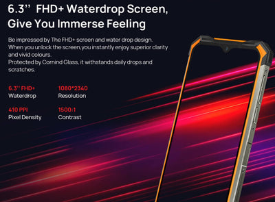 DOOGEE S8P 10000mAh Akku Outdoor Smartphone Ohne Vertrag, Octa-Core 6GB+128GB Android 10, 21MP Quad-Kamera, 6,3-Zoll-FHD + Corning Gorilla-Glas, Drahtlose Rückladung, IP68 Robustes Handy Orange