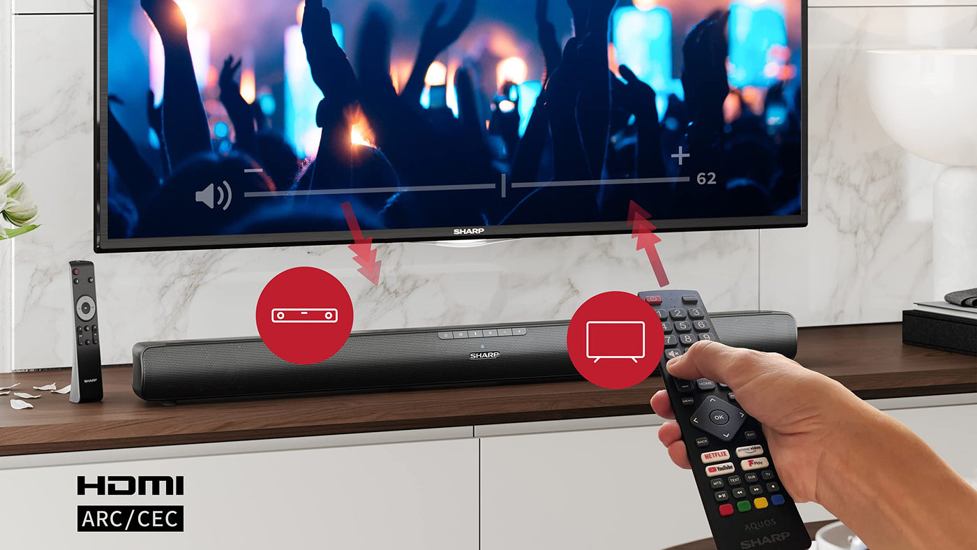 SHARP HTSB100 2.0 Soundbar 75W (USB, Bluetooth, HDMI, Optisch, AUX-In (3,5mm), Breite: 80cm), schwarz