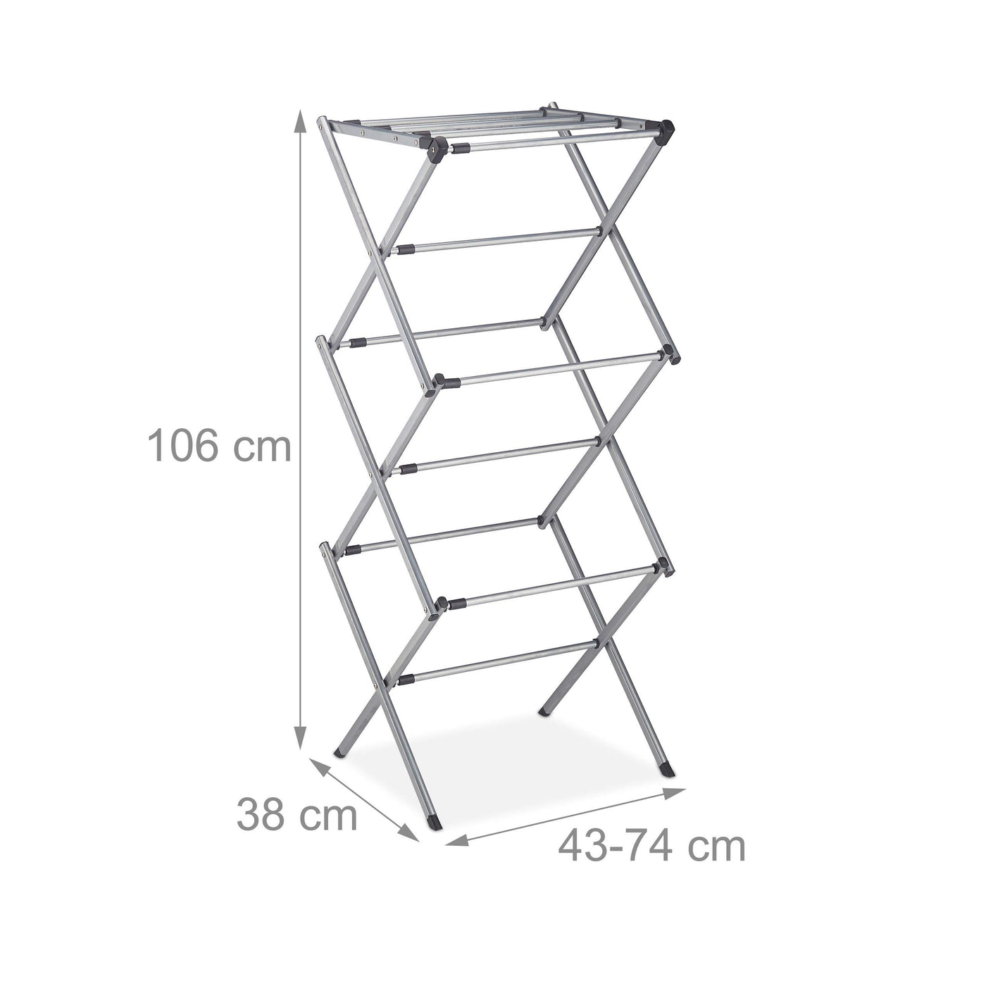 Relaxdays Wäscheständer, klappbar, ausziehbar, 11 Stangen, 6 Ebenen, platzsparender Turmwäscheständer, Metall, grau