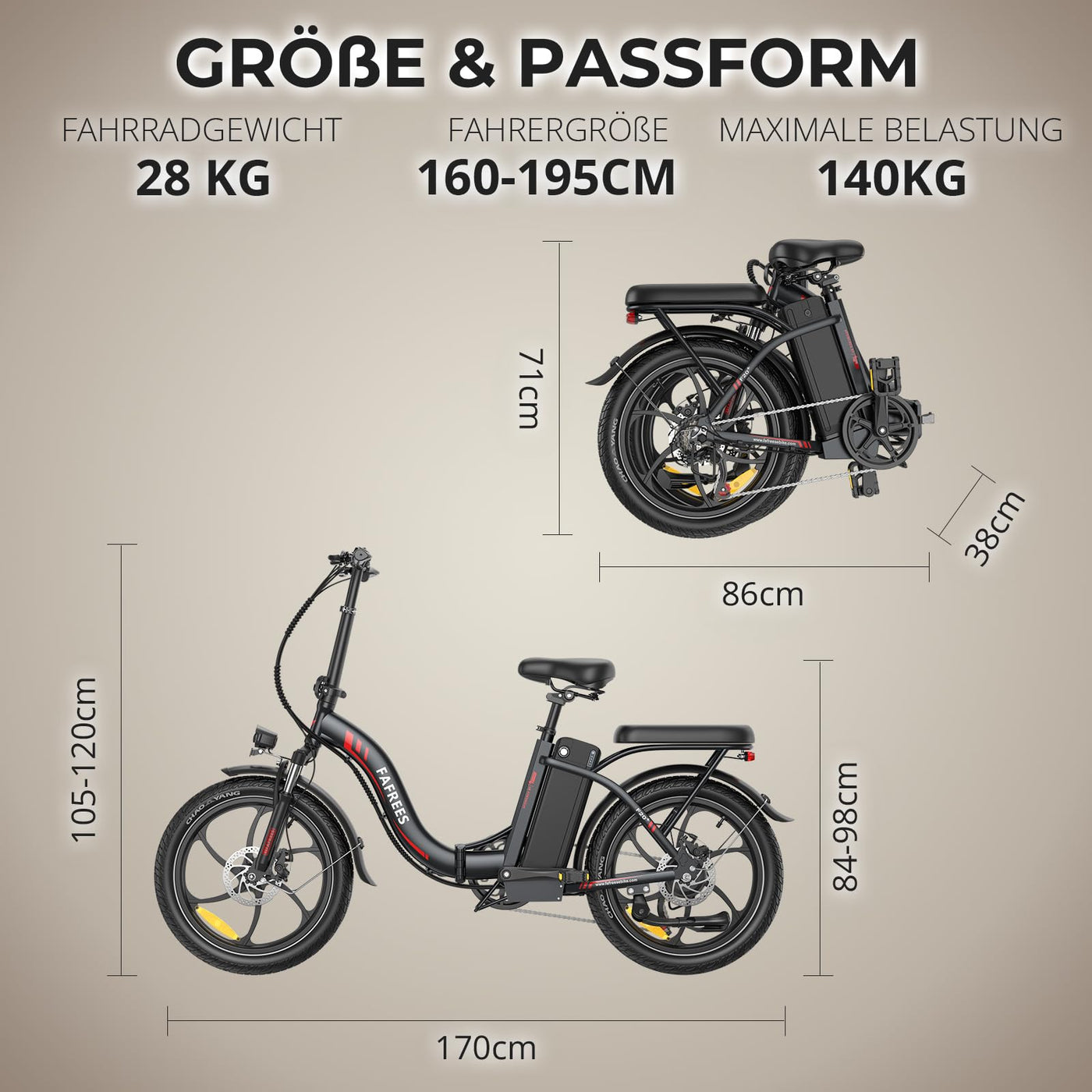 Fafrees F20+ E Bike Klappbar 20 * 3.0 Zoll, Upgrade 2025 Ebike Herren 250W, Elektrofahrrad 20Ah/720Wh Akku, E-Bike Damen 25km/h, Fatbike 7S, Pedelec faltrad Lagergewicht 140 KG (Schwarz)
