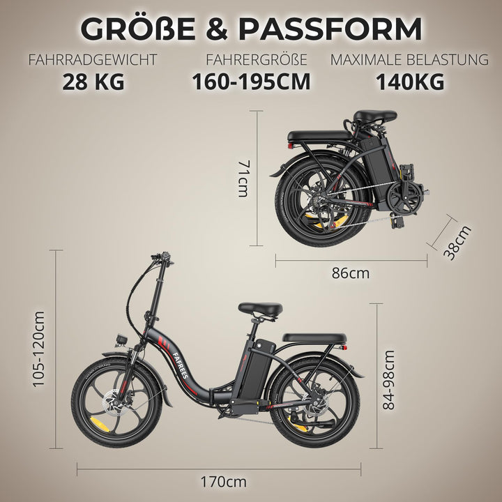 Fafrees F20+ E-Bike Klapprad - 250W Fatbike Mit 20" Reifen & 20Ah Akku