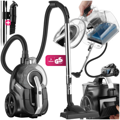 tectake® Staubsauger beutellos, VC900, 900 W, stark, beutelloser Bodenstaubsauger mit Kabel, für Tierhaare, Easy clean ohne Beutel für Teppichboden und Hartboden