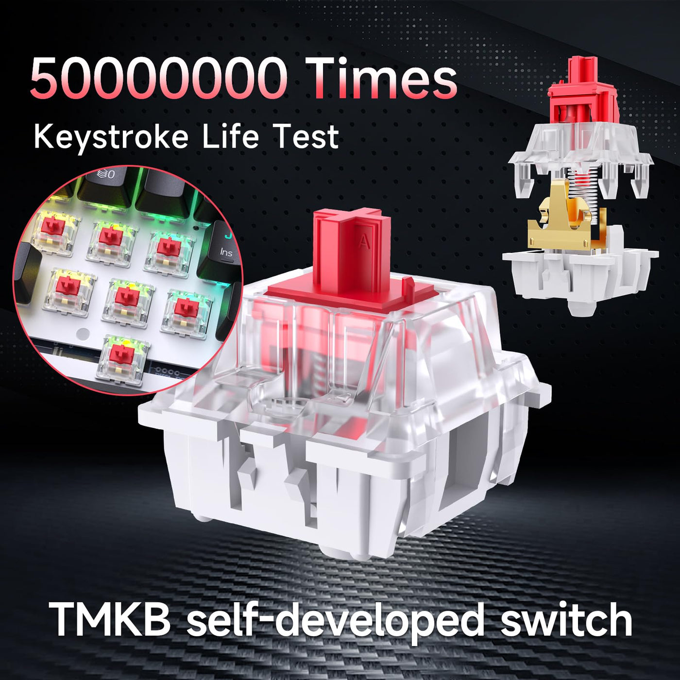 TMKB T63 Gaming Tastatur Mechanische Kabellos mit Red Switch,Bluetooth / 2.4G / Mit Kabel,RGB-Hintergrundbeleuchtung,Schwarz