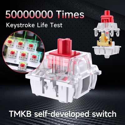 TMKB T63 Gaming Tastatur Mechanische Kabellos mit Red Switch,Bluetooth / 2.4G / Mit Kabel,RGB-Hintergrundbeleuchtung,Schwarz