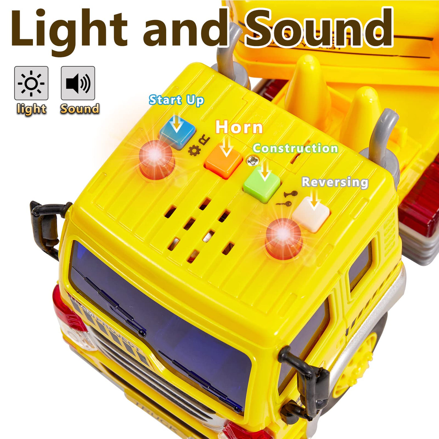 HERSITY Kinder Bagger Spielzeug mit Sound und Licht, 1/16 Fahrzeug Baustellenfahrzeuge Sandkasten, LKW Auto Kinderspielzeug Junge Kinder 3 4 5 Jahre