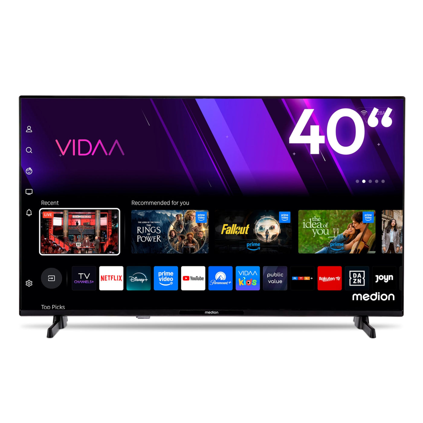 MEDION 100,3 cm (40 Zoll) Full HD Fernseher (Smart-TV, HDR, VIDAA Store, Netflix, Prime Video, Disney+, DAZN, Paramount+, HbbTV, PVR, Bluetooth, MD 840101)