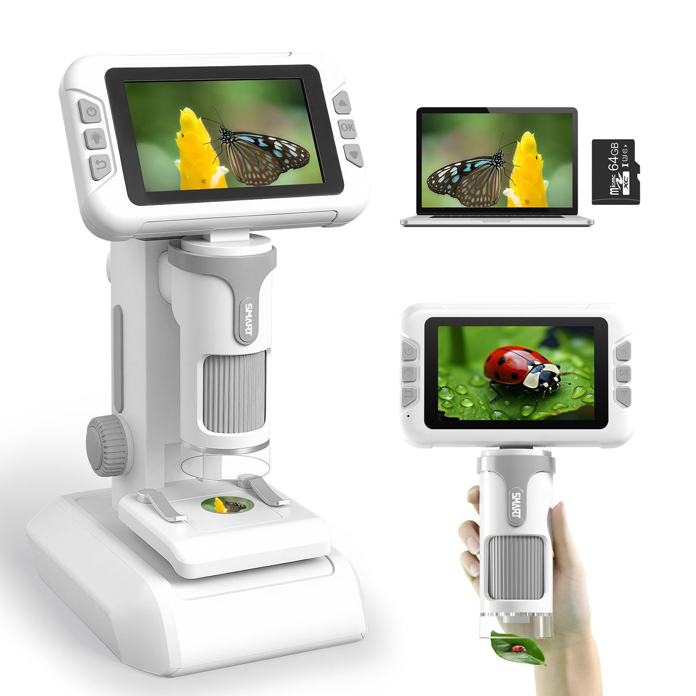 Charmofun Mikroskop für Kinder, Digitales Mikroskop mit 4 Zoll LCD-Display und 1600X Große Vergrößerung, Microscope for Kids mit 64GB Speicherkarte, Foto-und Videoaufnahme, Hand-und Stativfunktion