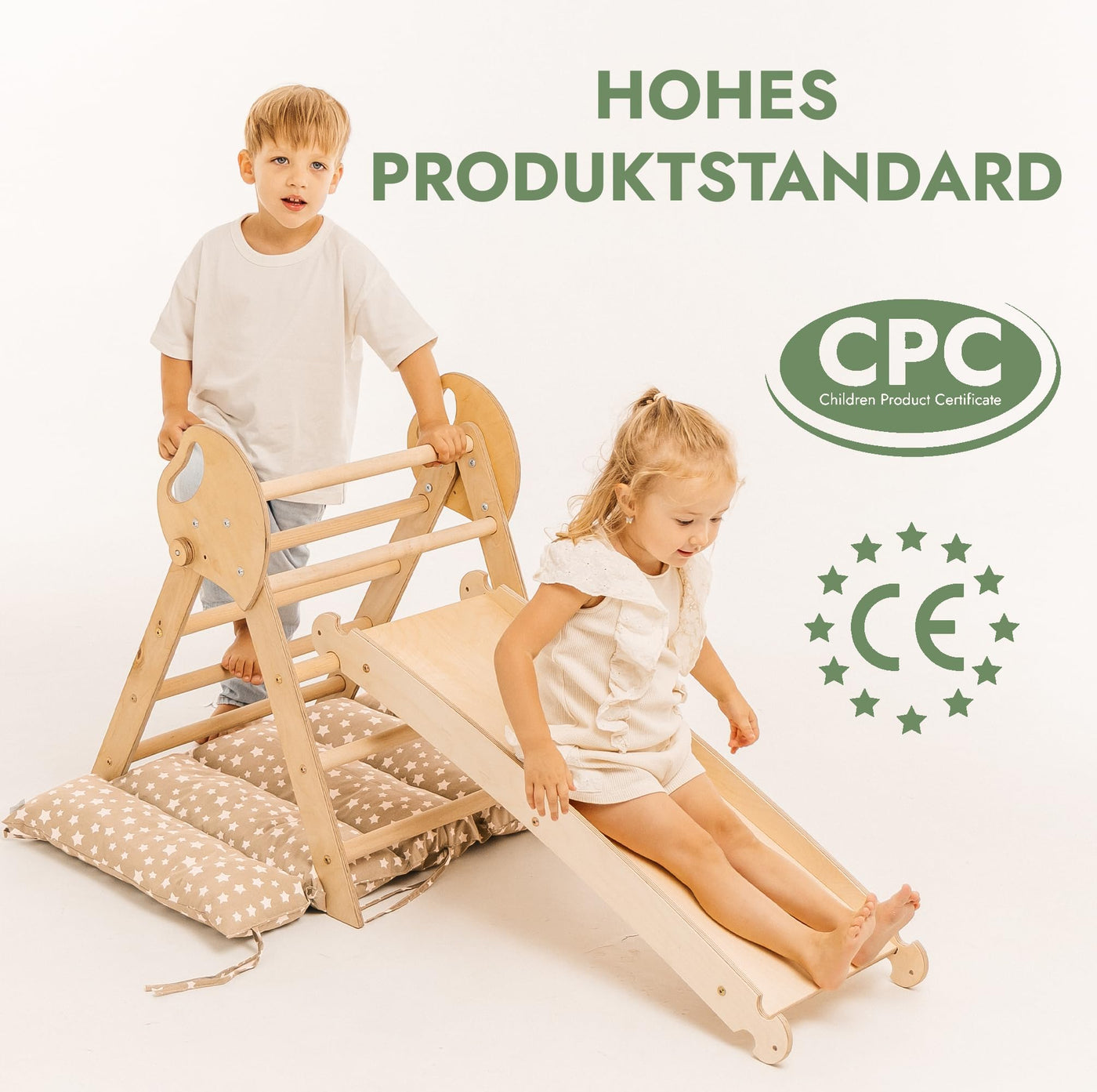 Goodevas 5-in-1 Montessori Klettergerüst Set: Indoor Kletterdreieck, Kletterbogen mit Kissen, und Rutsche für Kinder, Indoor Spielplatz 1-3 Jahre