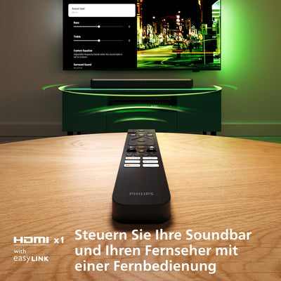 Philips TAB5109 Soundbar 2.0-2 Kanal 120W, DTS Virtual X, Bluetooth 5.4, HDMI ARC, optische Verbindung und USB-Konnektivität - Dunkelgrau