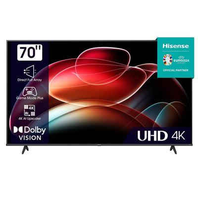 Hisense 70E6KT 177cm (70 Zoll) Fernseher, 4K UHD, HDR, Dolby Vision, Triple Tuner DVB-C/S/ S2/ T/ T2, Smart-TV, Bluetooth, WiFi, Alexa Built-In, DTS Virtual X, Hotel Mode, Schwarz [2023]