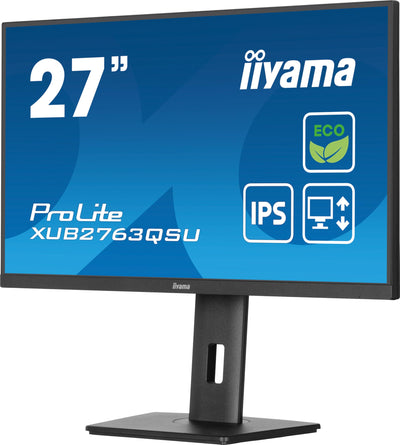iiyama Prolite XUB2763QSU-B1 68,6cm 27" IPS LED-Monitor WQHD 100Hz HDMI DP USB3.2 Slim-Line Höhenverstellung Pivot Adaptive Sync Energieklasse B schwarz