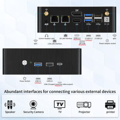 Kinupute Mini PC i9, Desktop Computer mit Core i9-12900H, 14 Kerne bis zu 5.0GHz, Windows 11 Pro, 64G DDR4, 2T M.2 PCIE4.0 SSD, DP/HDMI/USB-C Triple Display, 8K/4K@60Hz, Dual LAN, WiFi6E/BT5.3