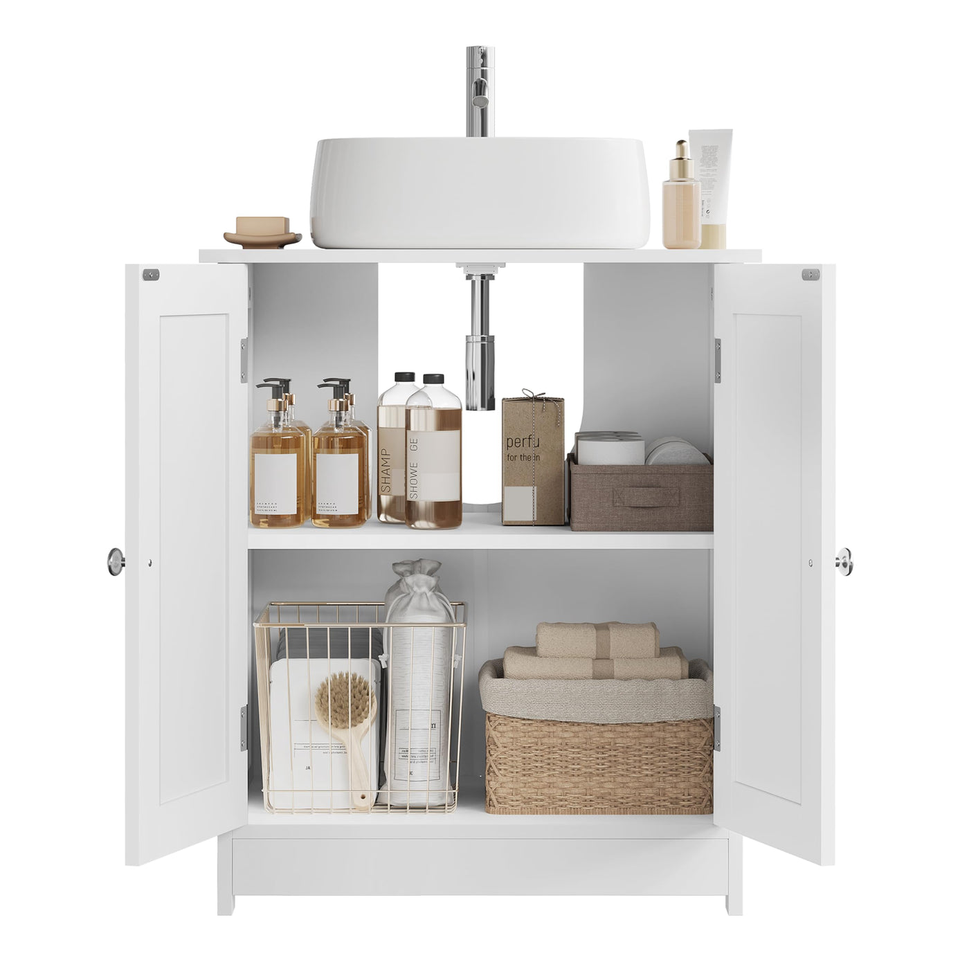 WOLTU Waschbeckenunterschrank, Unterschrank Waschbecken, Waschtischunterschrank weiß, Badunterschrank, mit Verstellbarer Ablage, 50x60x30 cm