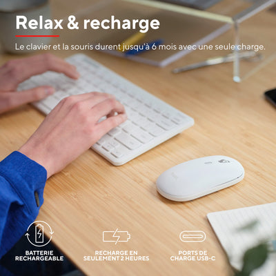 Trust Lyra Pack Clavier et Souris sans Fil Bluetooth, AZERTY Français - Blanc