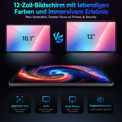 FEONAL Android 15 Tablet 12 Zoll 2K Display Helio G99 Gaming Tablet mit Tastatur/Stift/Maus, Gemini AI, 16(8+8) GB RAM+256GB ROM (2TB TF), 5G WiFi Tablets-PC, 21MP/9000mAh/Widevine L1/GPS/BT5 - Grau