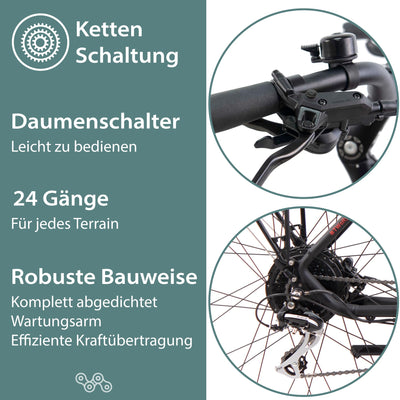 TRETWERK 28 Zoll E-Bike Seville 5.0 schwarz- Trekkingbike Damenfahrrad mit 24 Gang Kettenschaltung - Elektrofahrrad mit Heckmotor 250W, 36V