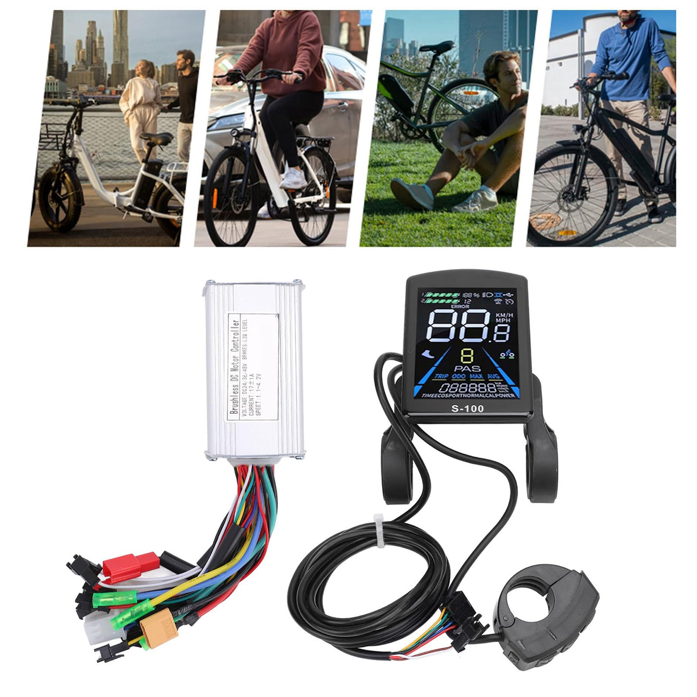 BuyWeek Elektrofahrrad Brushless Motor Controller Kit, 36V 48V 250W 350W 17A 3 Modus Sinuswelle Controller S-100 Farbe LCD Display Meter Kit für Elektroroller E-Bike