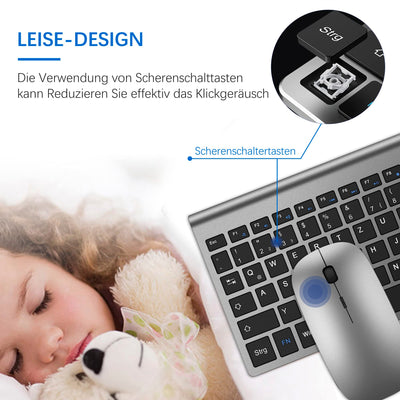 Tastatur Maus Set Ultra Slim, TopMate 2,4G Stille Compact USB 2400DPI Maus und Schissschalter Tastatur mit Abdeckung, mit 2 AA und 2 AAA Batterien für PC/Laptop/Windows/Mac - Grauschwarz