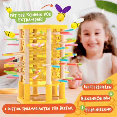 Nene Toys BEEFALL Groß, 4-in-1 Lernspiel mit Bienen, Montessori Spielzeug ab 3 Jahren mit bunten Stäben, Würfeln & Karten - Holzspiel für Jungen & Mädchen 3-9 Jahre - Pädagogisches Familienspiel