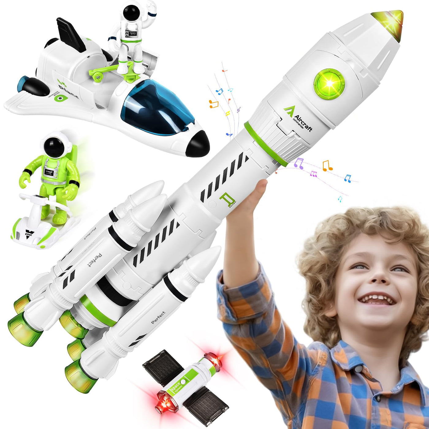 Herenear Space Raketen Spielzeug für Kinder, Space Shuttle Modell für 3 6 8 9 Jahre Kinder, Space Mission Raumschiff Spielzeug, STEM Luft Raumfahrt Raketenwerfer, 5-in-1 Lernspielzeug mit Motorroller