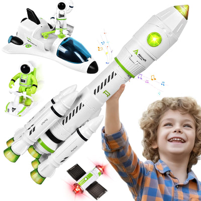 Herenear Space Raketen Spielzeug für Kinder, Space Shuttle Modell für 3 6 8 9 Jahre Kinder, Space Mission Raumschiff Spielzeug, STEM Luft Raumfahrt Raketenwerfer, 5-in-1 Lernspielzeug mit Motorroller