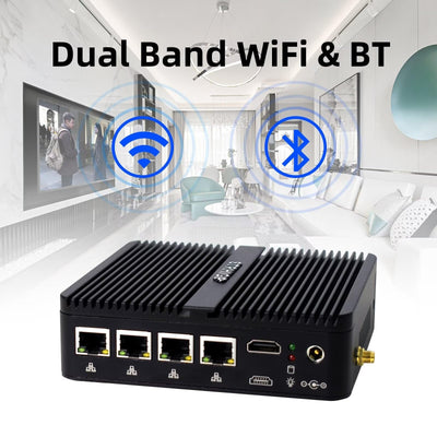 STRHIGP Firewall Mini PC OPNsense Appliance Celeron J4125 4 * 2.5GbE Ethernet LAN, 8GB DDR4 128GB SSD, VPN Router Hardware AES-NI Fanless Computer, HD, COM, 6USB, SIM Slot Home IT Industry