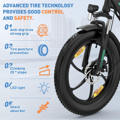 HITWAY E Bike Elektrofahrrad E-Fahrrad 20 Zoll Fat Tire faltbares Elektrofahrrad, 250W/36V/12 Ah Akku, Maximale Laufleistung 35–90 km