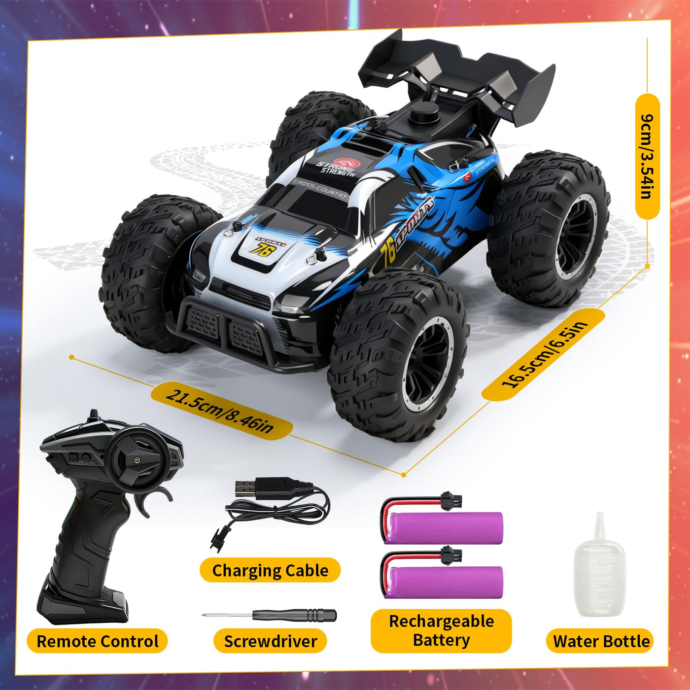 DEERC 1:16 4WD RC Auto mit Musik, LED Licht & Sprühfunktion, 2.4GHz Ferngesteuertes Auto mit Dual-Akku 40 Min Spielzeit, Offroad Fahrzeug mit One-Click-Demo, Geschenk für Kinder Jungen 5–12 Jahre